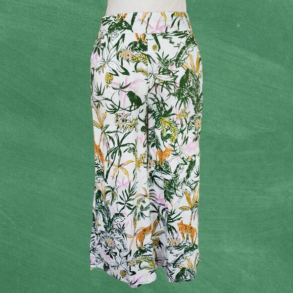 Rachel Zoe Linen Wide Leg Crop Pant Tropical Jungle Jaguar Small White GreenPink - Picture 1 of 7
